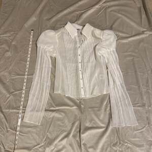 Rumored New York Minute Top Ivory Plisse Sheer Button Down Blouse